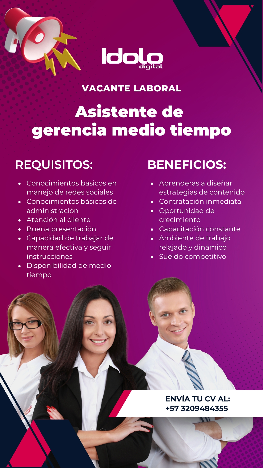 Buscamos Asistente de Gerencia Medio Tiempo